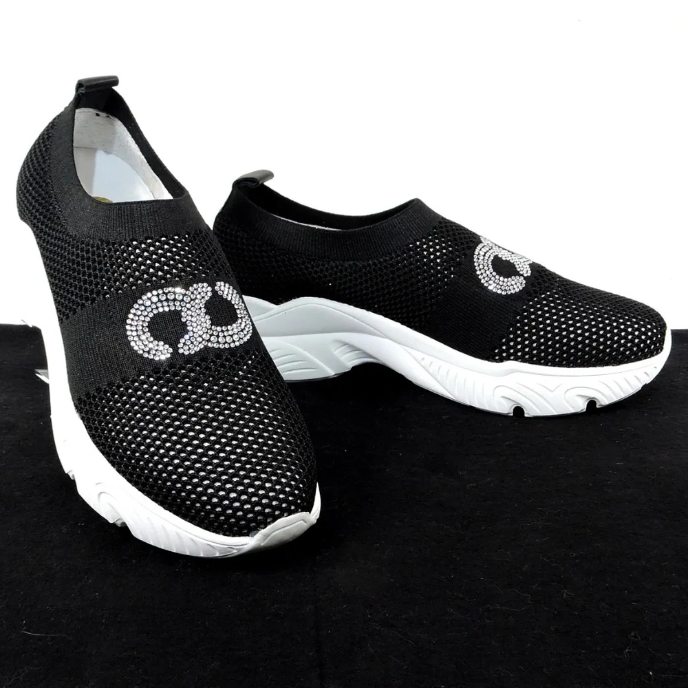 CASADEI 🇮🇹 WOMEN'S BLACK STREICH FABRIC FASHION SUMMER SNEAKERS - Picture 1 of 10